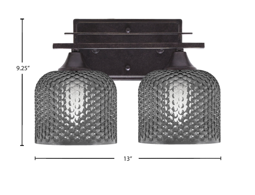 Uptowne Two Light Bath Bar in Dark Granite with 6" Smoke Textured Shade