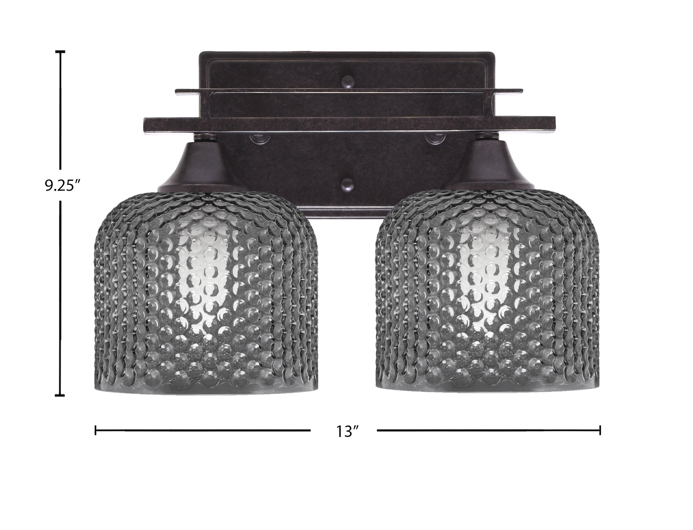 Uptowne Two Light Bath Bar in Dark Granite with 6" Smoke Textured Shade