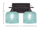 Uptowne Two Light Bath Bar in Dark Granite with 6" Turquoise Textured Glass Shade