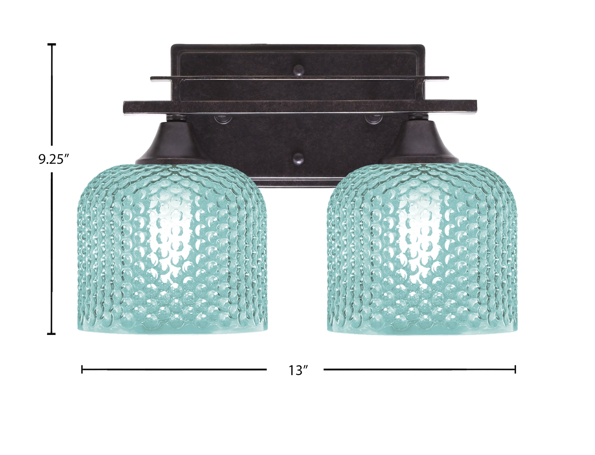 Uptowne Two Light Bath Bar in Dark Granite with 6" Turquoise Textured Glass Shade