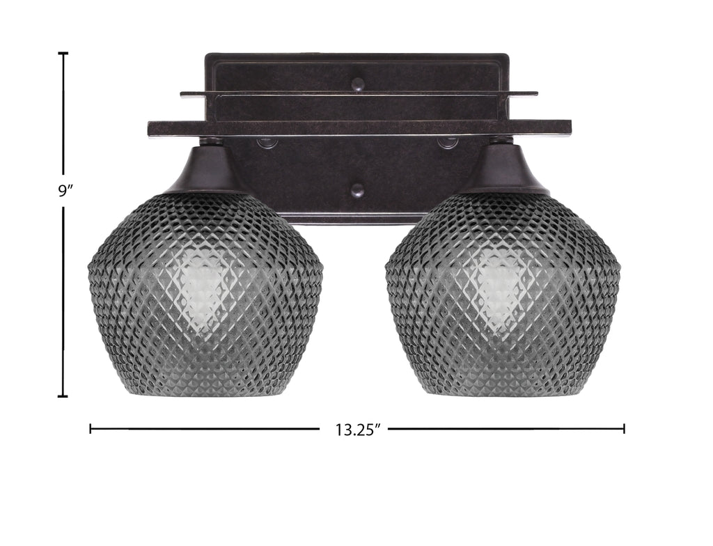 Uptowne Two Light Bath Bar in Dark Granite with 6" Smoke Textured Shade