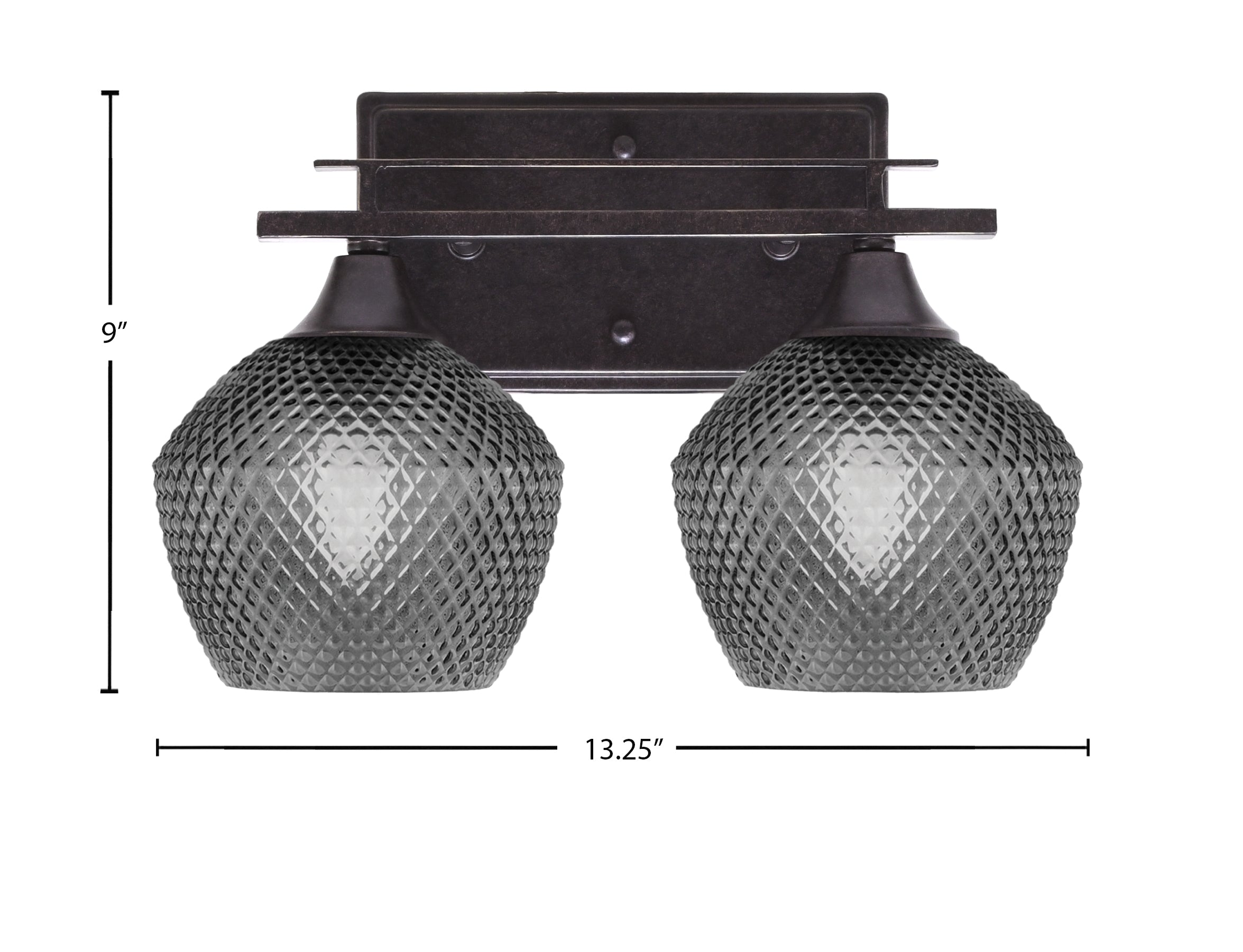 Uptowne Two Light Bath Bar in Dark Granite with 6" Smoke Textured Shade