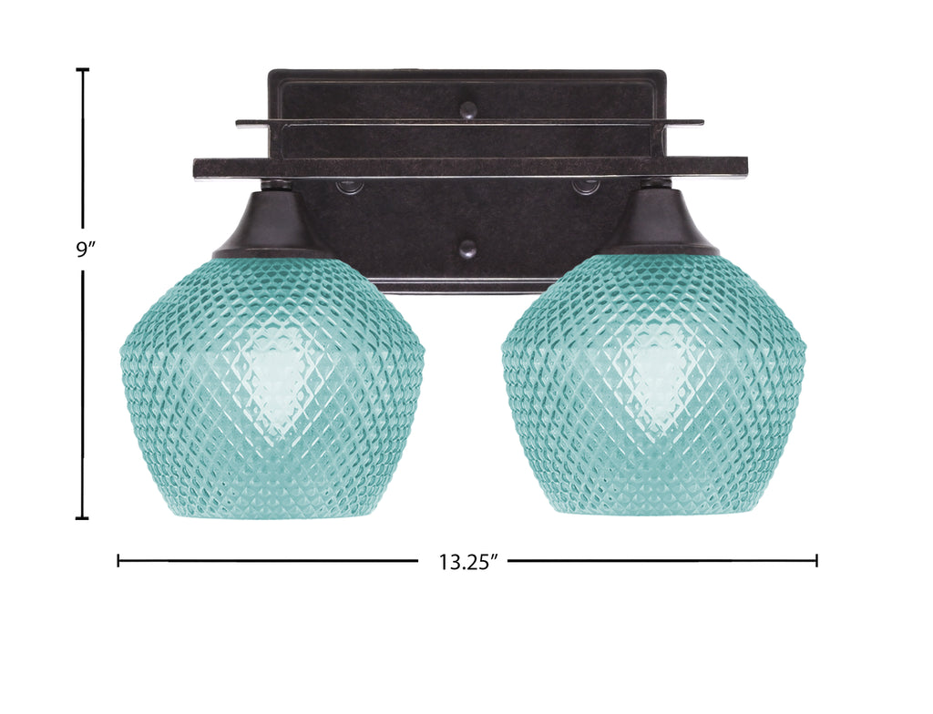Uptowne Two Light Bath Bar in Dark Granite with 6" Turquoise Textured Shade
