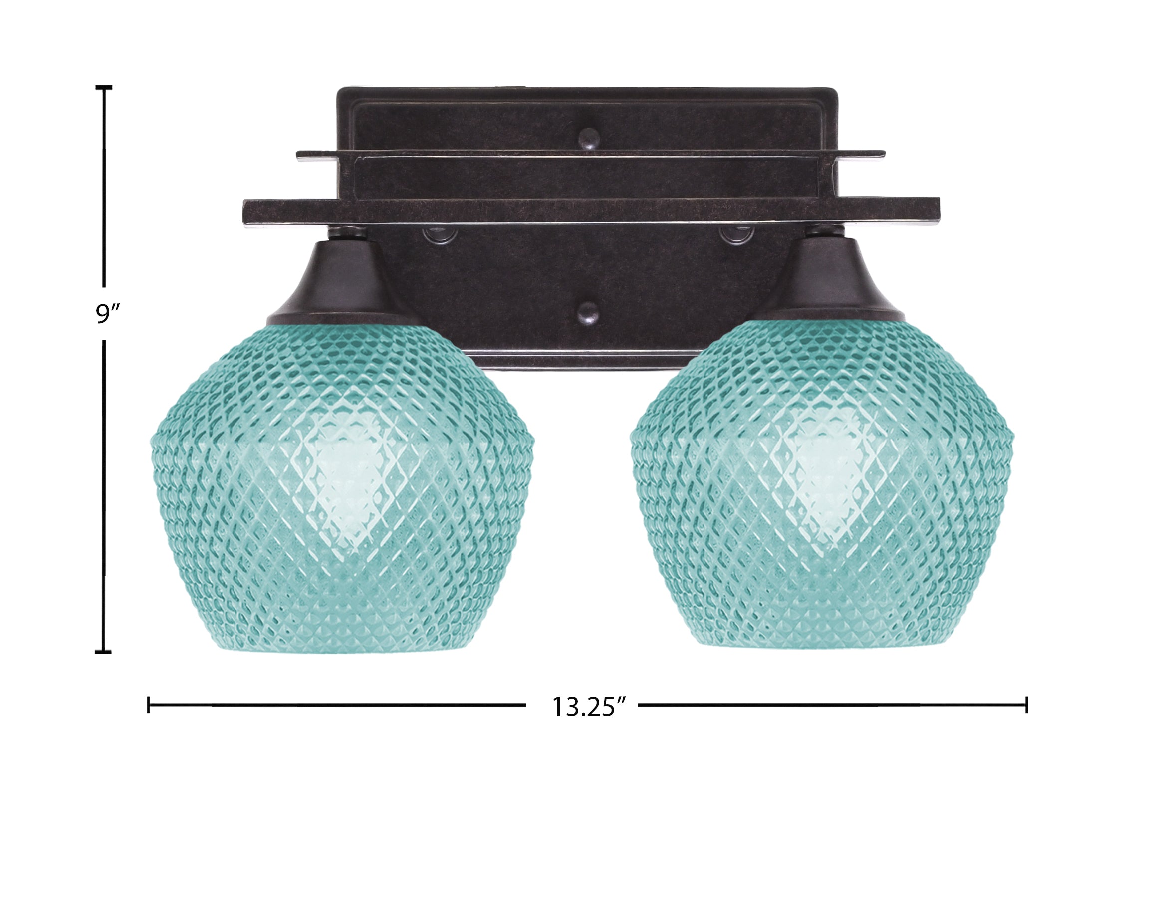 Uptowne Two Light Bath Bar in Dark Granite with 6" Turquoise Textured Shade