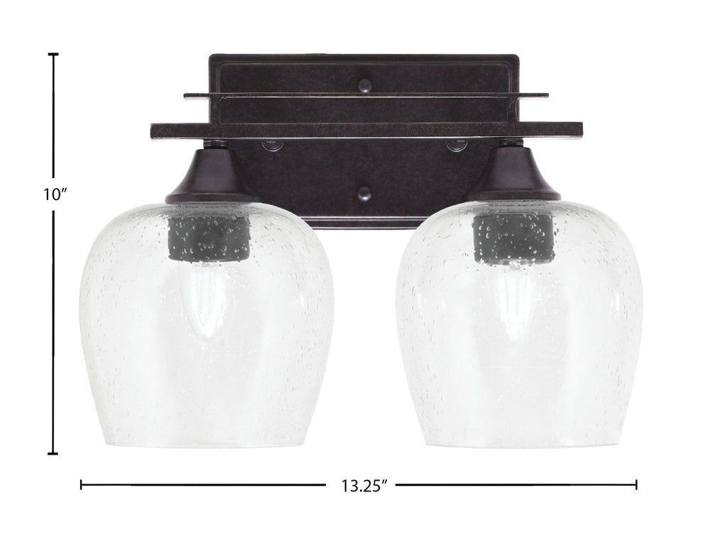 Uptowne Two Light Bath Bar in Dark Granite with 6" Clear Bubble Shade