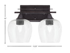 Uptowne Two Light Bath Bar in Dark Granite with 6" Clear Bubble Shade