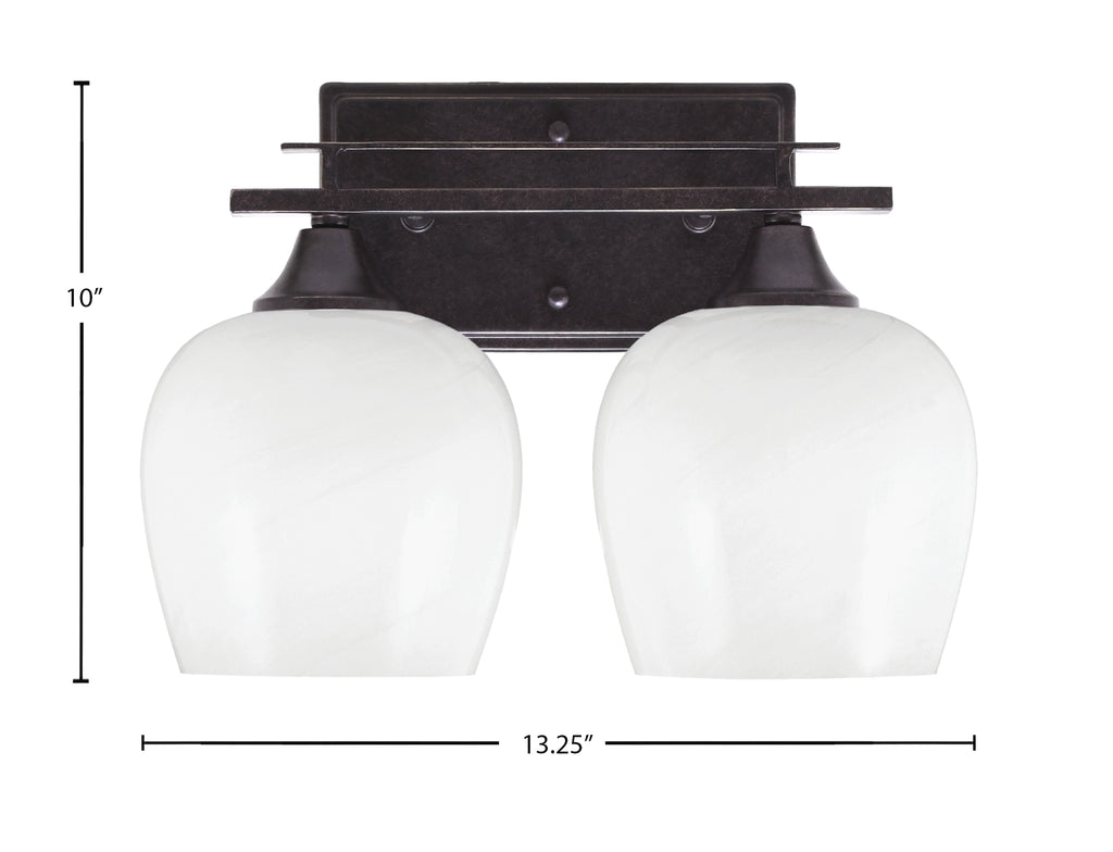 Uptowne Two Light Bath Bar in Dark Granite with 6" White Marble Shade