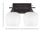 Uptowne Two Light Bath Bar in Dark Granite with 6" White Marble Shade