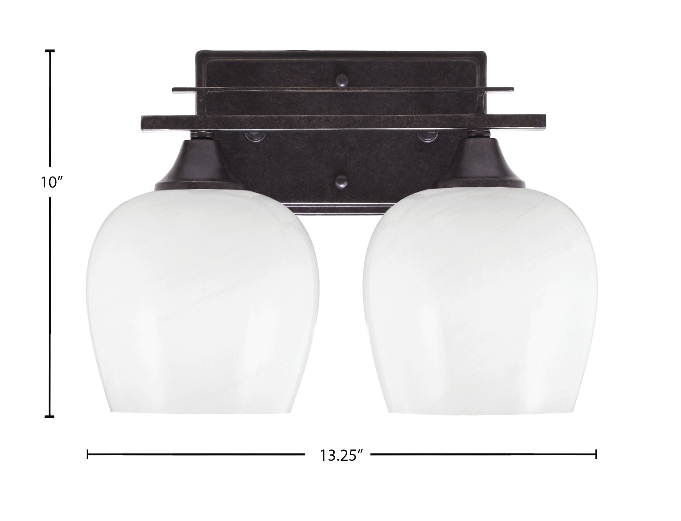 Uptowne Two Light Bath Bar in Dark Granite with 6" White Marble Shade