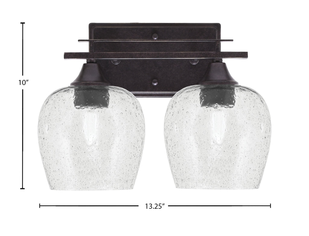Uptowne Two Light Bath Bar in Dark Granite with 6" Smoke Bubble Glass Shade