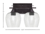 Uptowne Two Light Bath Bar in Dark Granite with 6" Smoke Bubble Glass Shade