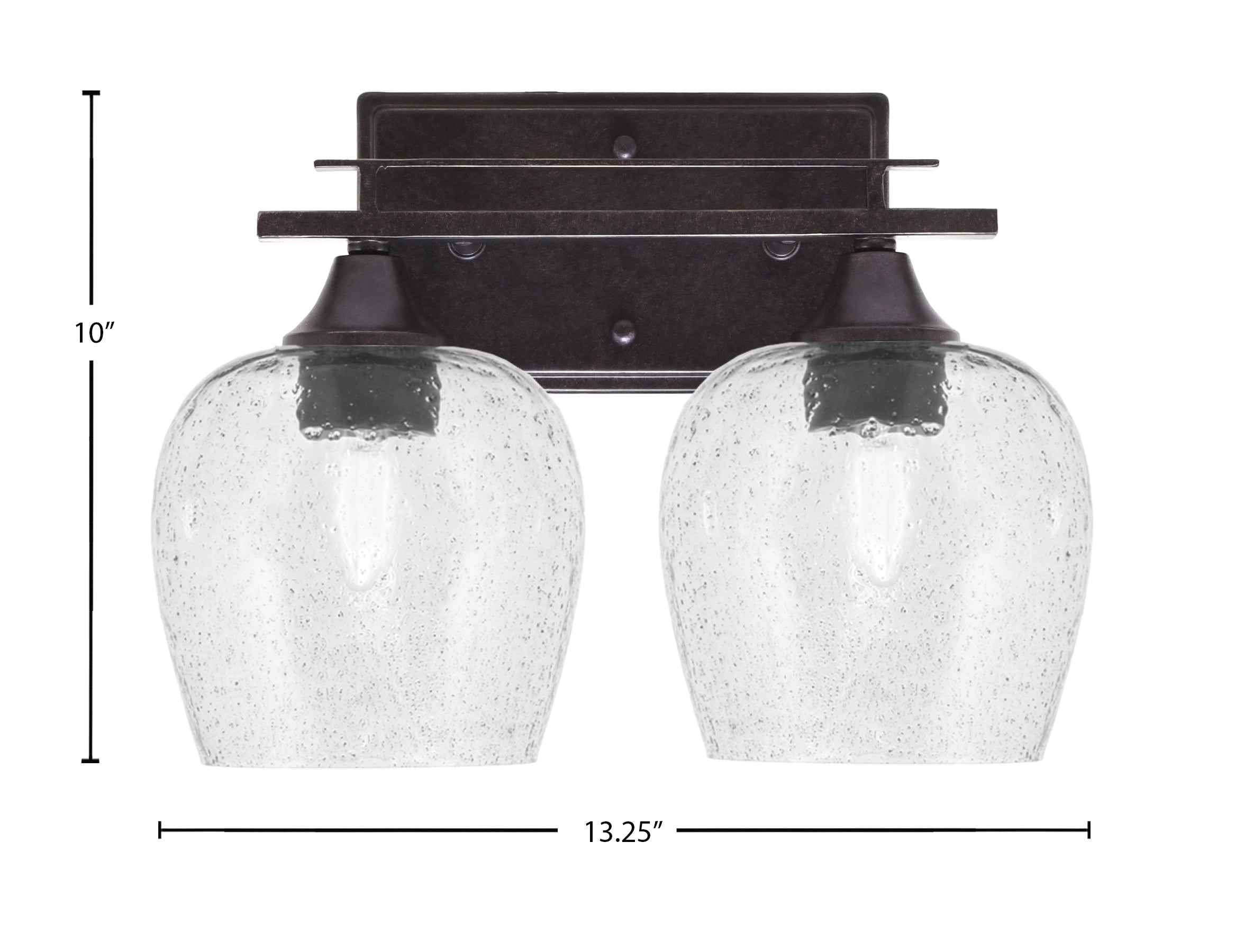 Uptowne Two Light Bath Bar in Dark Granite with 6" Smoke Bubble Glass Shade