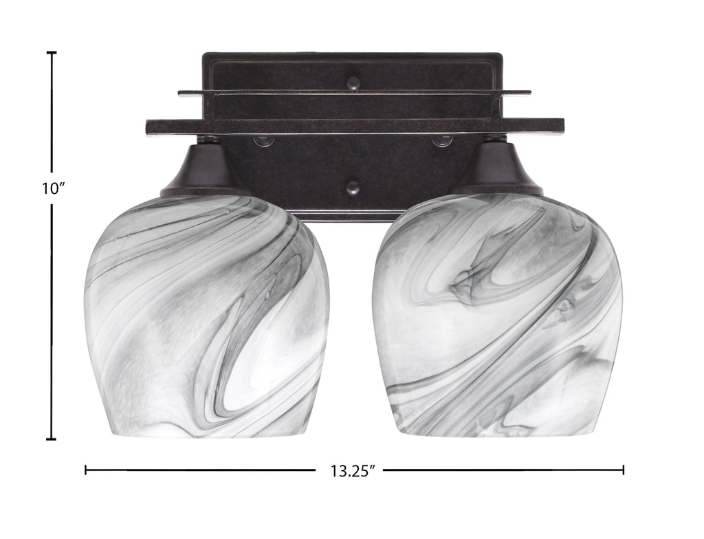 Uptowne Two Light Bath Bar in Dark Granite with 6" Onyx Swirl Shade