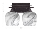 Uptowne Two Light Bath Bar in Dark Granite with 6" Onyx Swirl Shade