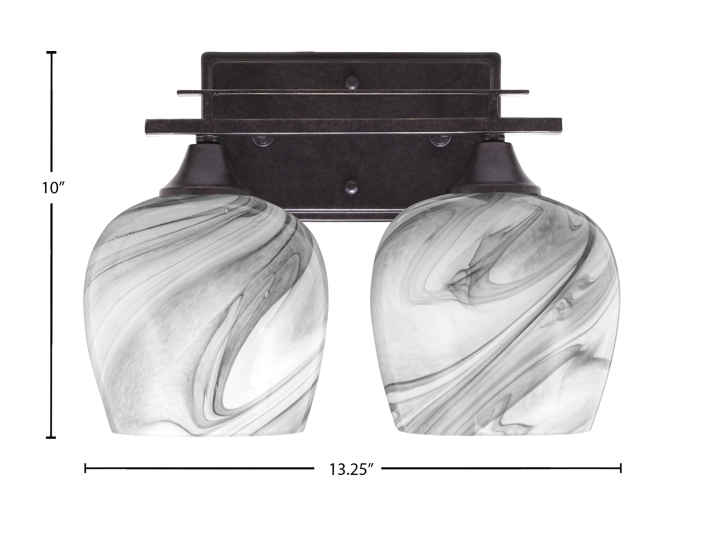 Uptowne Two Light Bath Bar in Dark Granite with 6" Onyx Swirl Shade