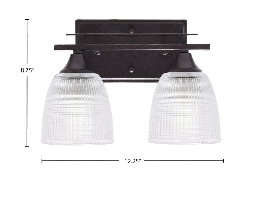 Uptowne Two Light Bath Bar in Dark Granite with 5" Clear Ribbed Shade