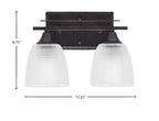 Uptowne Two Light Bath Bar in Dark Granite with 5" Clear Ribbed Shade