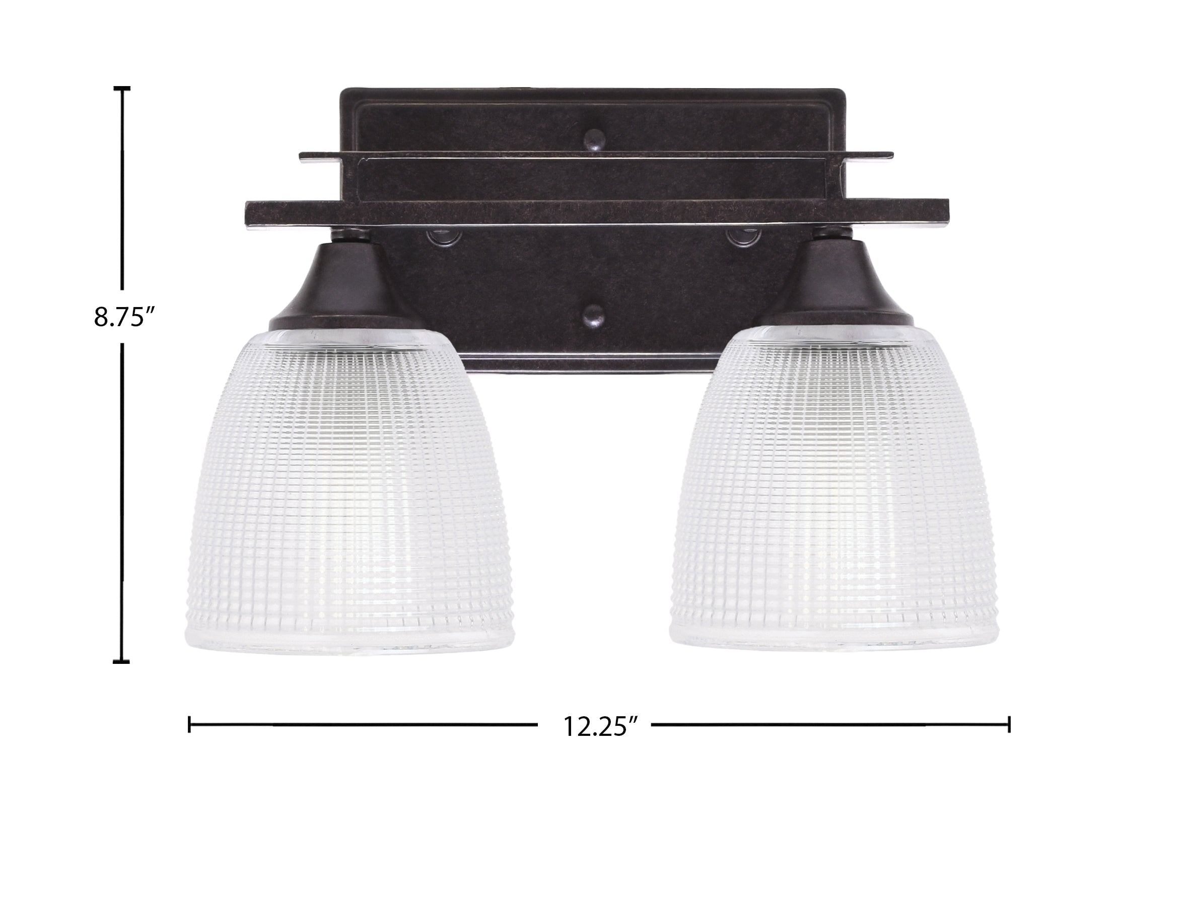 Uptowne Two Light Bath Bar in Dark Granite with 5" Clear Ribbed Shade
