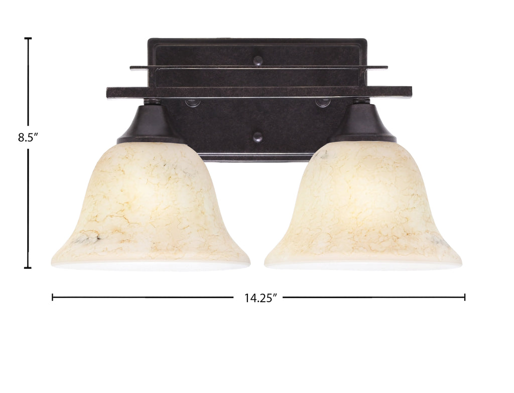 Uptowne Two Light Bath Bar in Dark Granite with 7" Italian Marble Shade