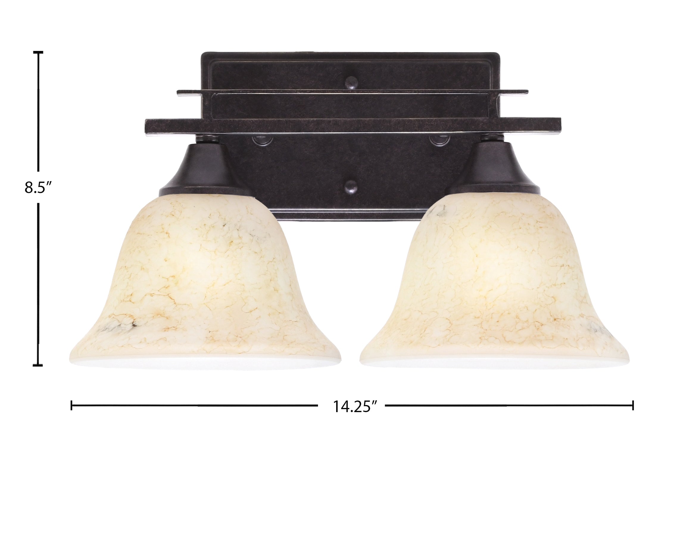 Uptowne Two Light Bath Bar in Dark Granite with 7" Italian Marble Shade