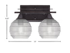 Uptowne Two Light Bath Bar in Dark Granite with 6" Clear Ribbed Shade