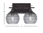 Uptowne Two Light Bath Bar in Dark Granite with 6" Smoke Ribbed Shade