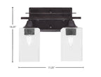 Uptowne Two Light Bath Bar in Dark Granite with 4" Square Clear Bubble Shade