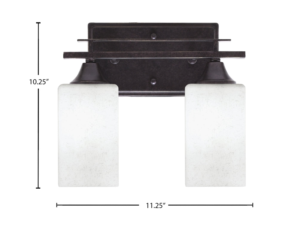Uptowne Two Light Bath Bar in Dark Granite with 4" Square White Muslin Shade