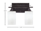 Uptowne Two Light Bath Bar in Dark Granite with 4" Square White Muslin Shade