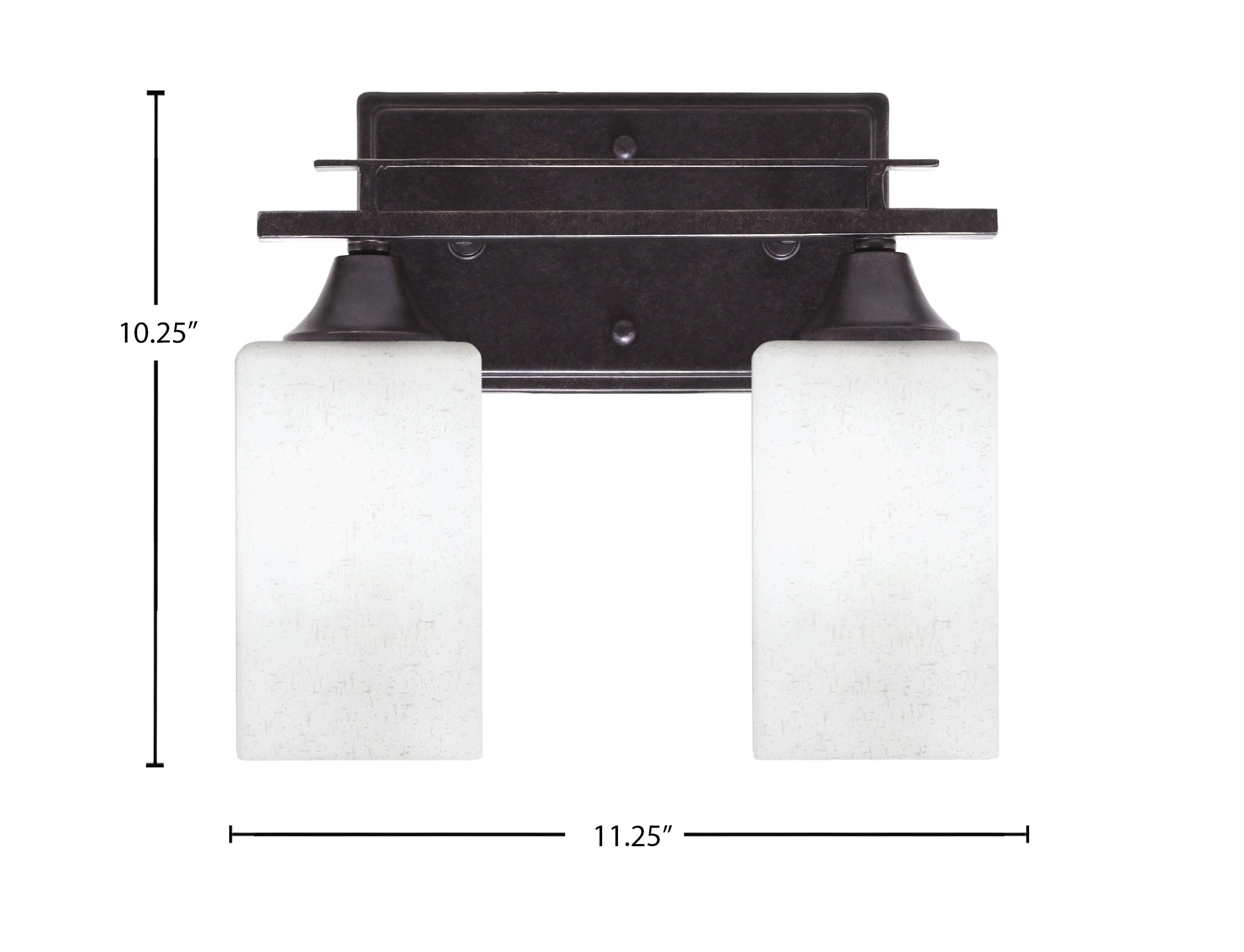 Uptowne Two Light Bath Bar in Dark Granite with 4" Square White Muslin Shade