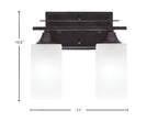 Uptowne Two Light Bath Bar in Dark Granite with 3.5" Square White Marble Shade