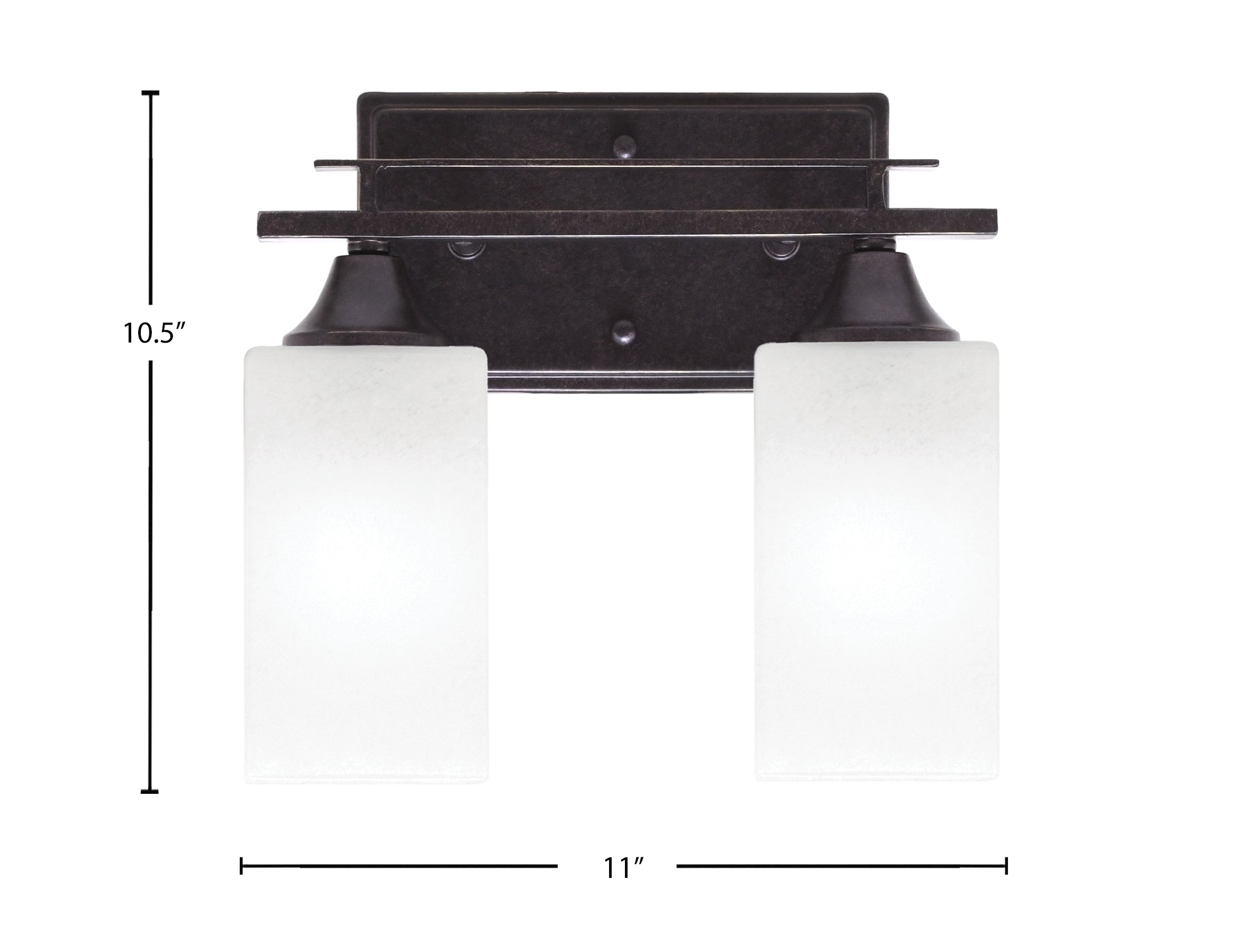 Uptowne Two Light Bath Bar in Dark Granite with 3.5" Square White Marble Shade