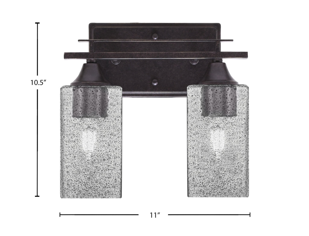 Uptowne Two Light Bath Bar in Dark Granite with 3.5" Square Smoke Bubble Shade