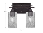 Uptowne Two Light Bath Bar in Dark Granite with 3.5" Square Smoke Bubble Shade