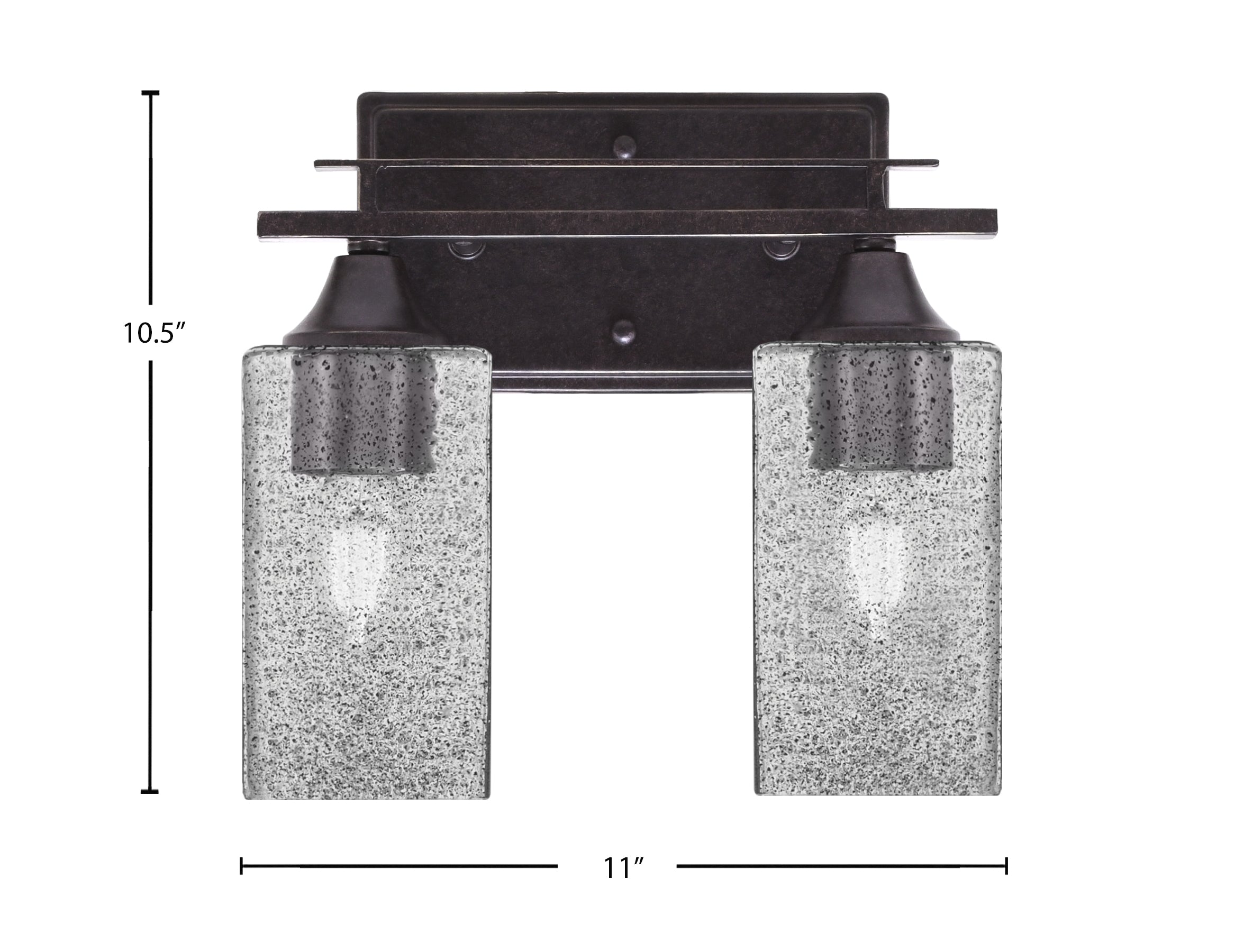 Uptowne Two Light Bath Bar in Dark Granite with 3.5" Square Smoke Bubble Shade