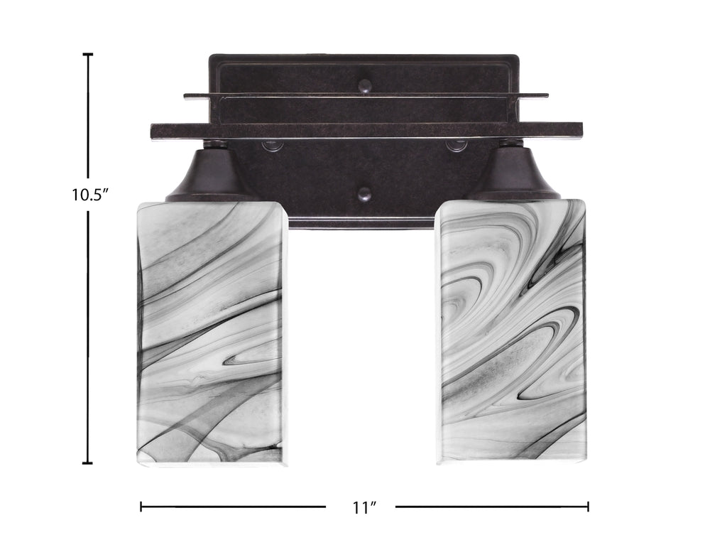 Uptowne Two Light Bath Bar in Dark Granite with 3.5" Square Onyx Swirl Shade