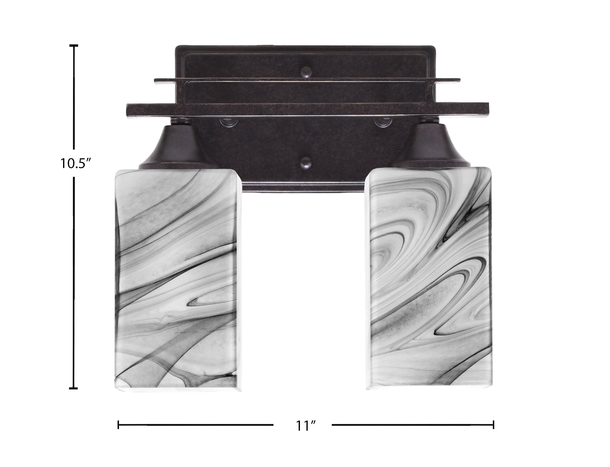 Uptowne Two Light Bath Bar in Dark Granite with 3.5" Square Onyx Swirl Shade