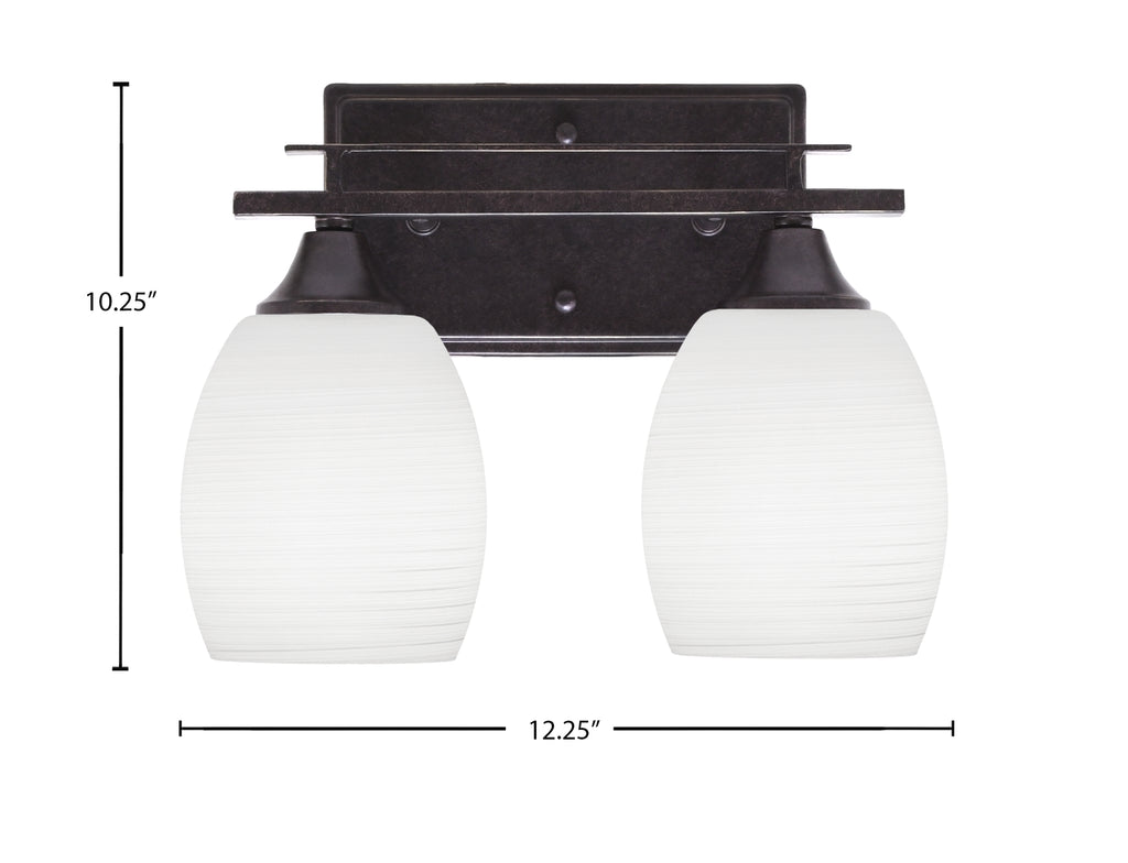 Uptowne Two Light Bath Bar in Dark Granite with 5" White Linen Shade