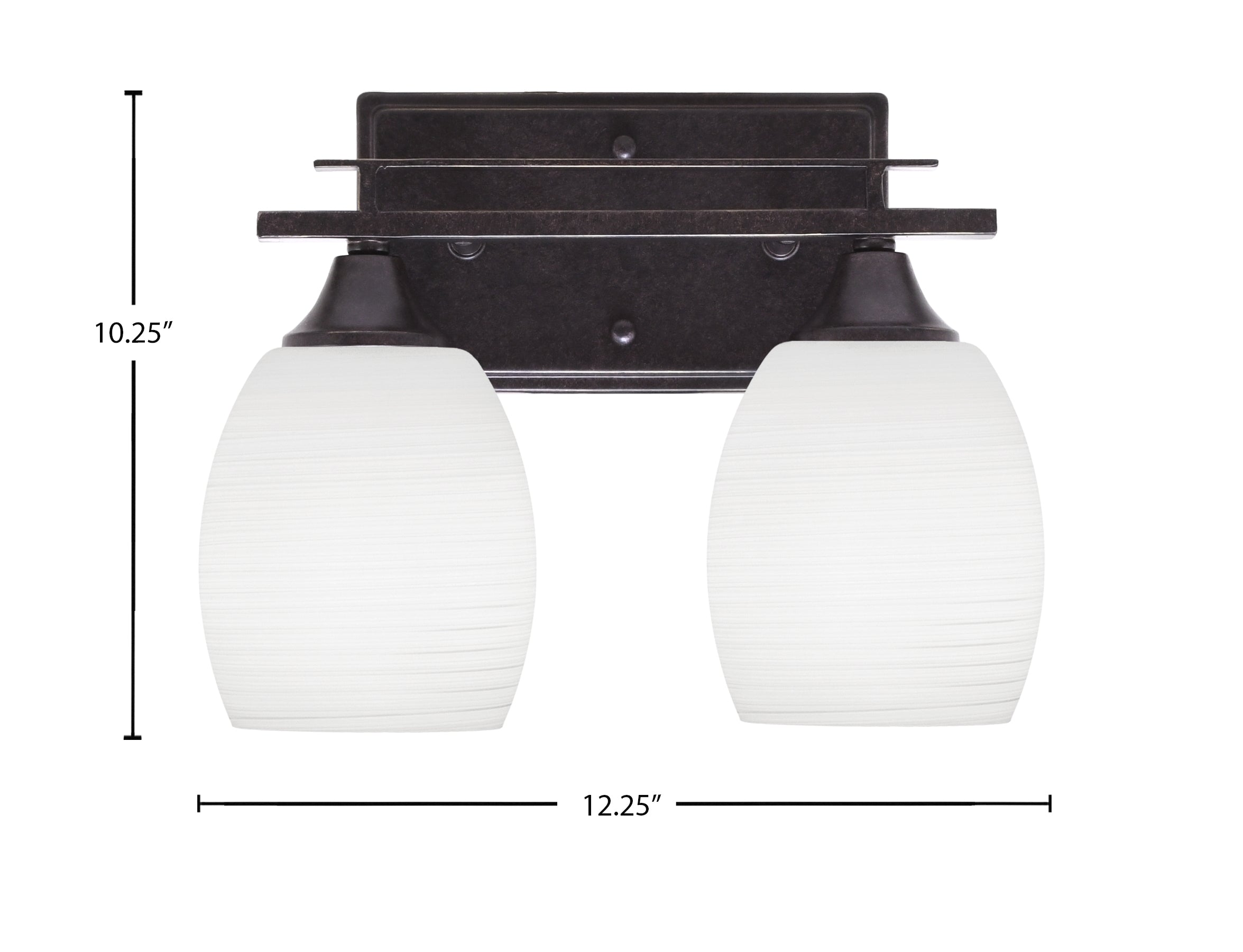 Uptowne Two Light Bath Bar in Dark Granite with 5" White Linen Shade