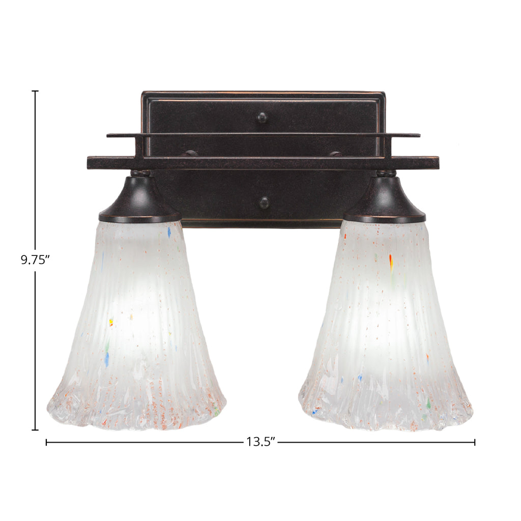 Uptowne Two Light Bath Bar in Dark Granite with 5.5" Fluted Frosted Crystal Shade