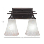 Uptowne Two Light Bath Bar in Dark Granite with 5.5" Fluted Frosted Crystal Shade