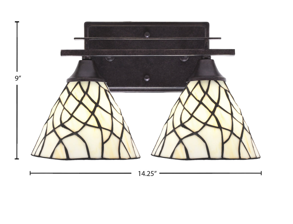 Uptowne Two Light Bath Bar in Dark Granite with 7" Sandhill Art Glass Shade