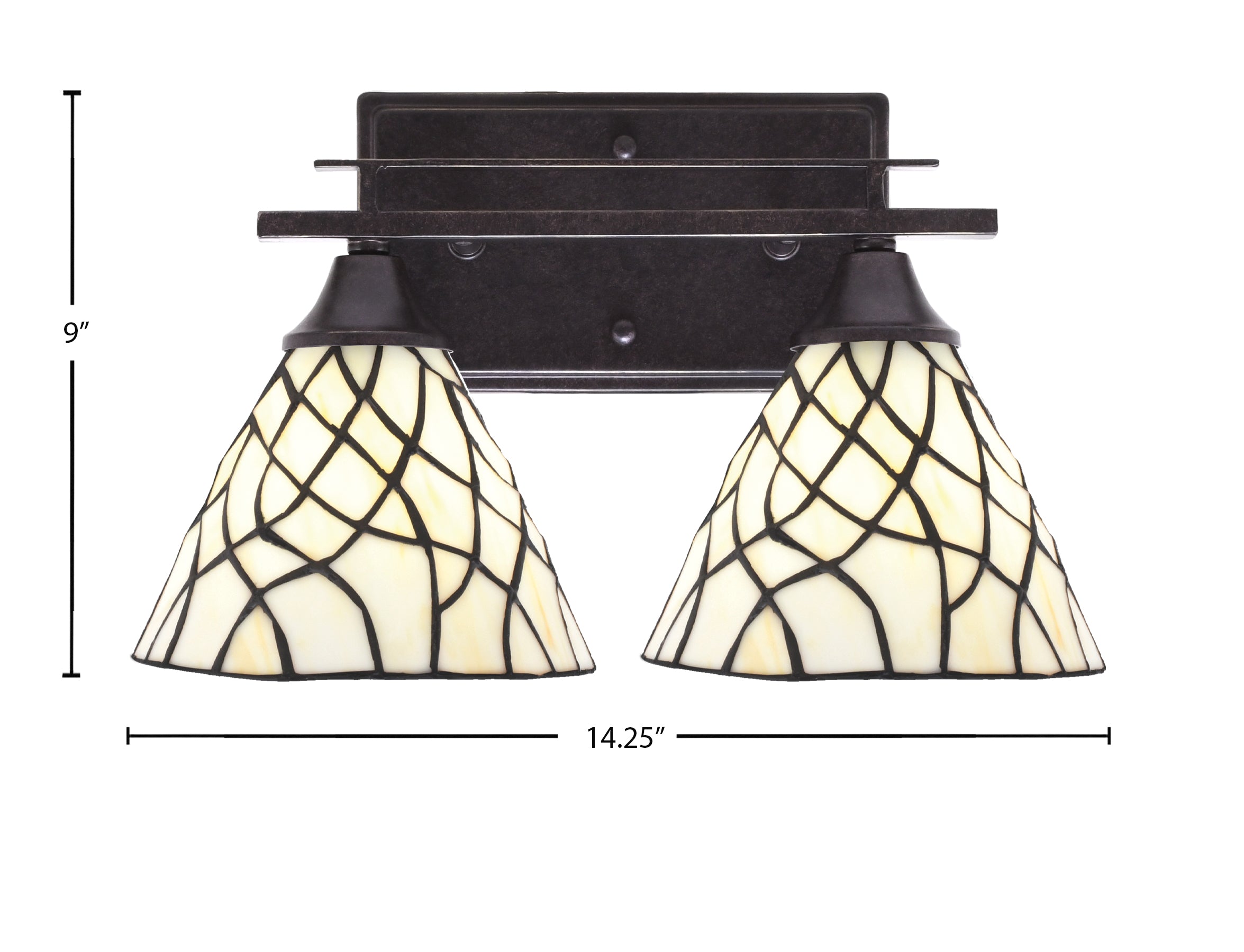Uptowne Two Light Bath Bar in Dark Granite with 7" Sandhill Art Glass Shade