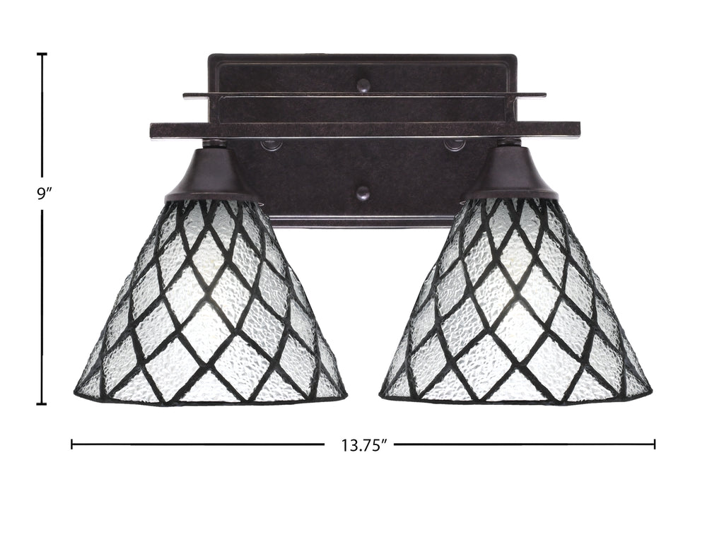 Uptowne Two Light Bath Bar in Dark Granite with 7" Diamond Ice Art Glass Shade