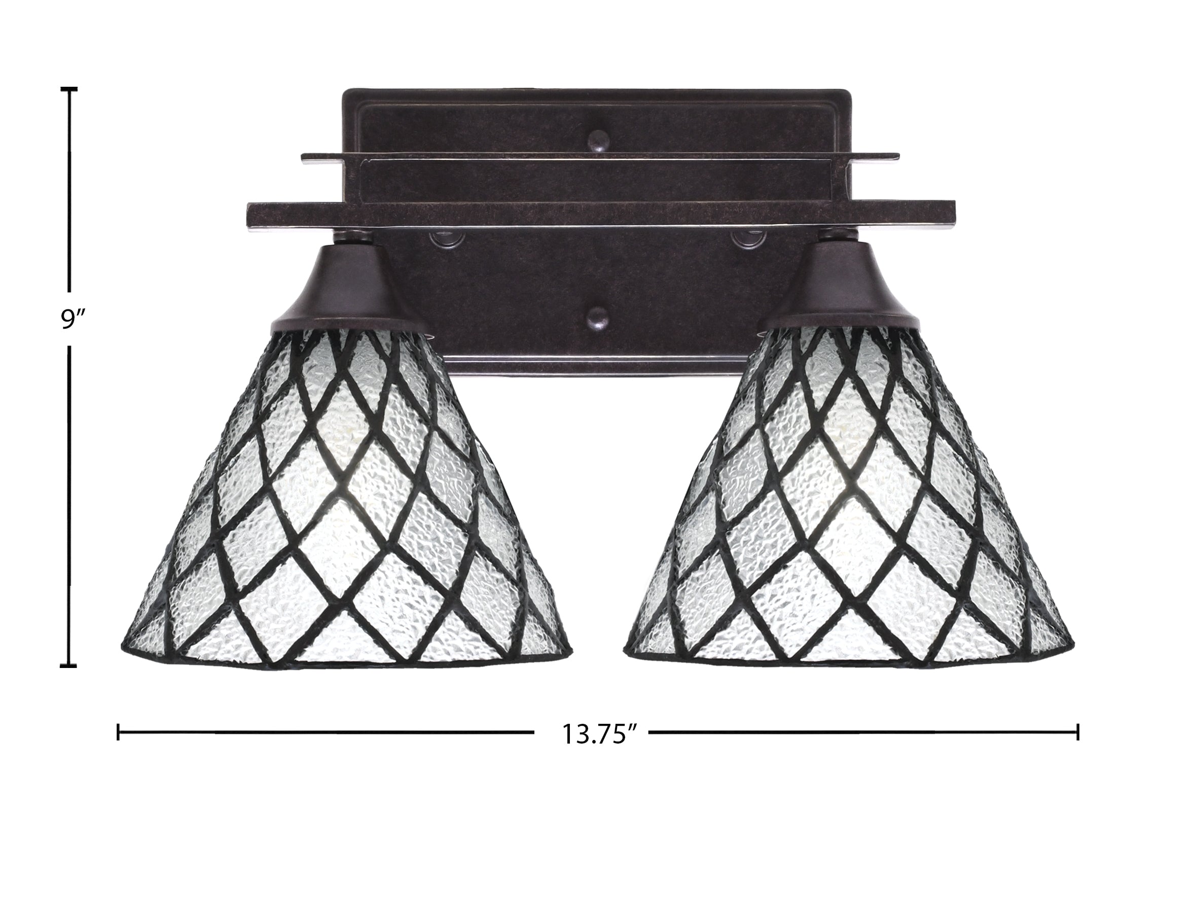Uptowne Two Light Bath Bar in Dark Granite with 7" Diamond Ice Art Glass Shade