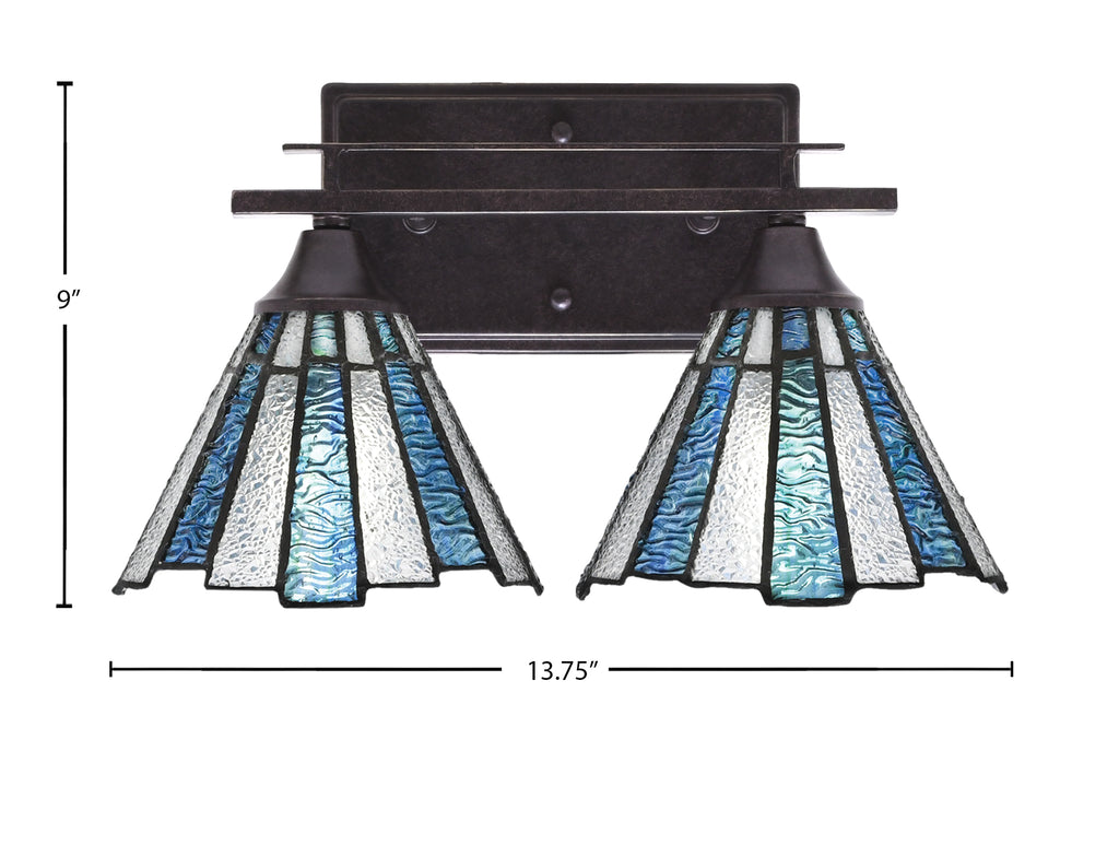 Uptowne Two Light Bath Bar in Dark Granite with 7" Sea Ice Art Glass Shade
