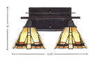 Uptowne Two Light Bath Bar in Dark Granite with 7" Zion Art Glass Shade