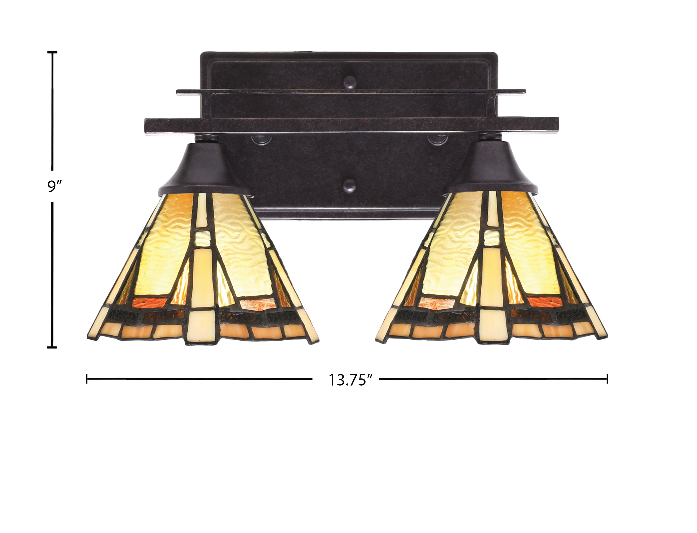 Uptowne Two Light Bath Bar in Dark Granite with 7" Zion Art Glass Shade