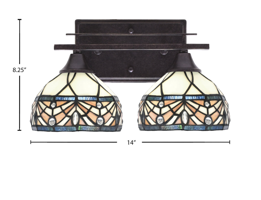 Uptowne Two Light Bath Bar in Dark Granite with 7" Royal Merlot Art Glass Shade