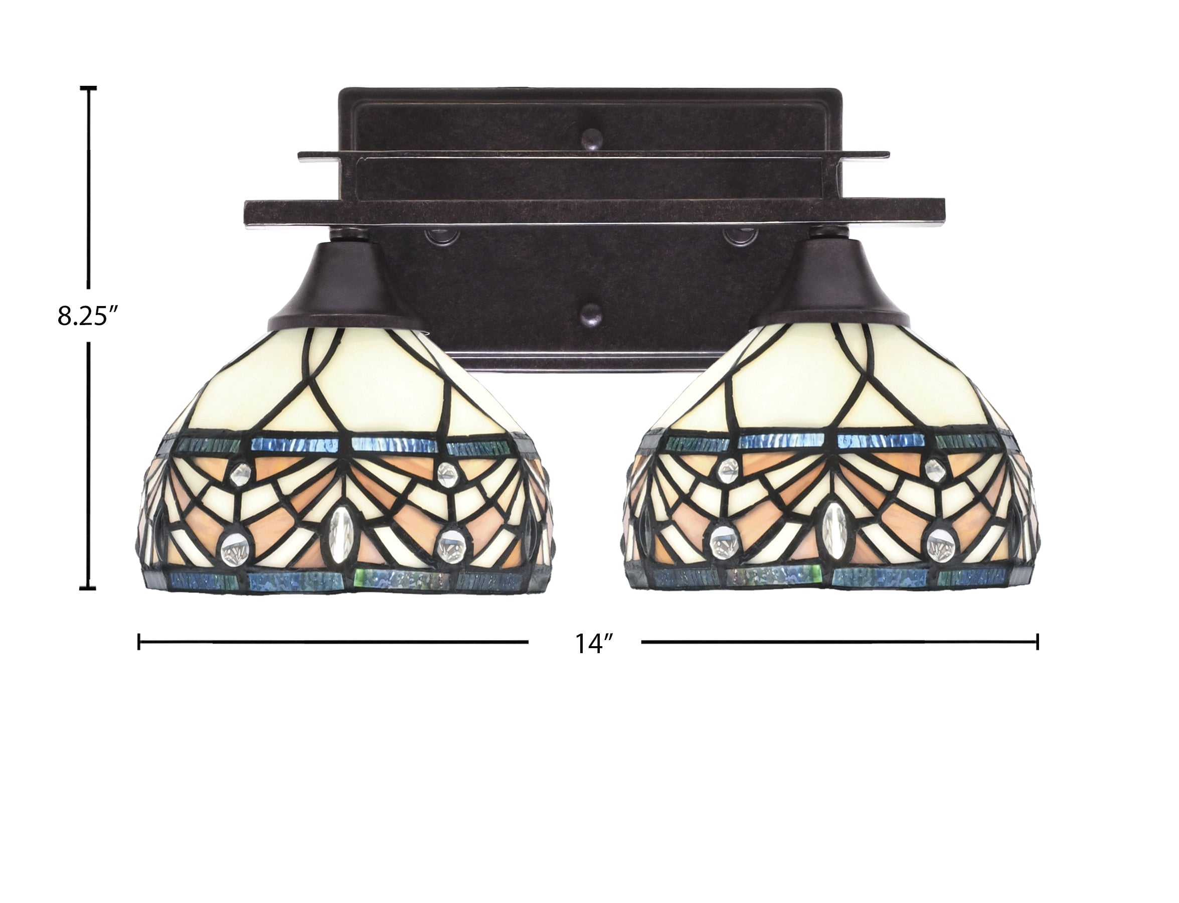 Uptowne Two Light Bath Bar in Dark Granite with 7" Royal Merlot Art Glass Shade